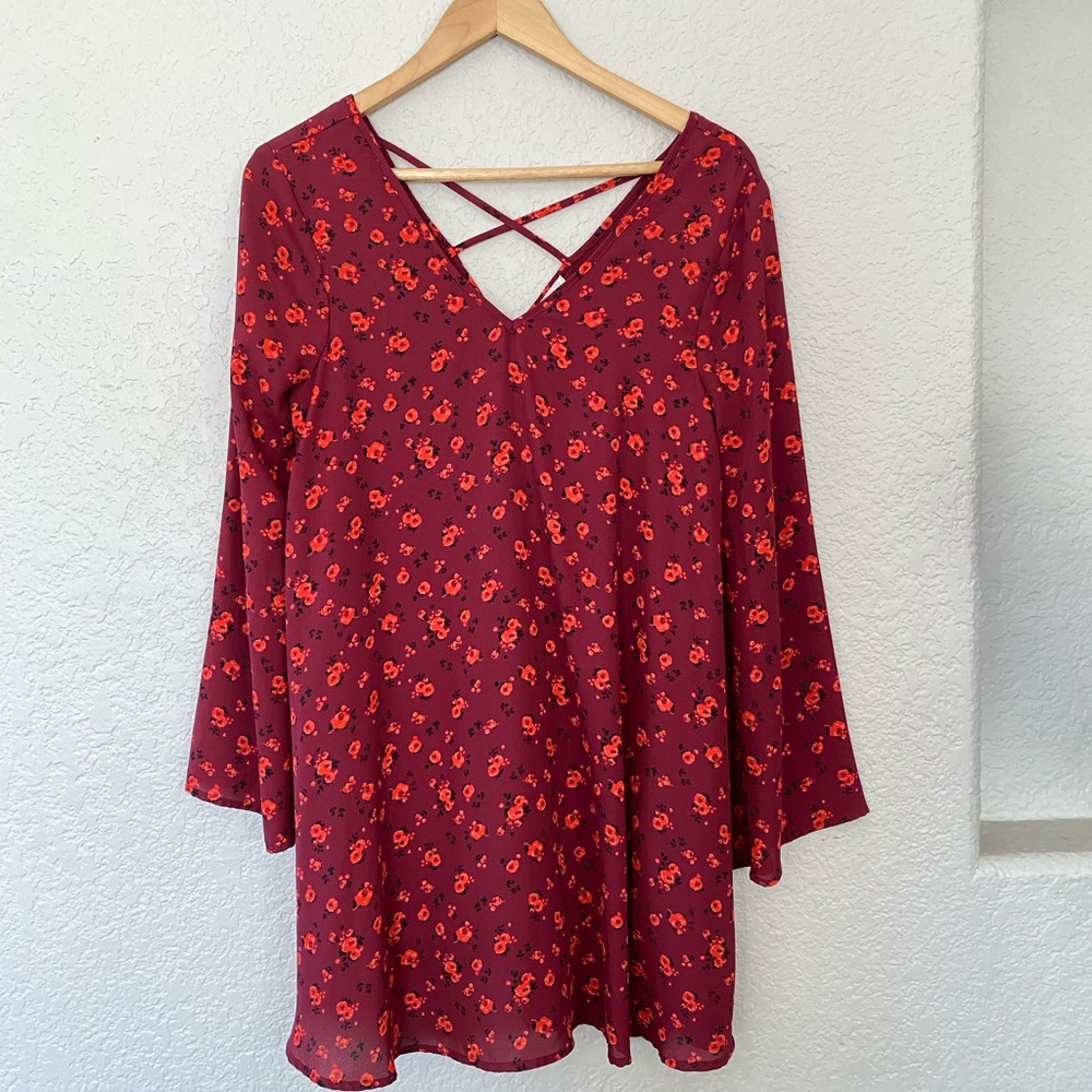 Copper Key Red Floral Long Sleeve Dress
